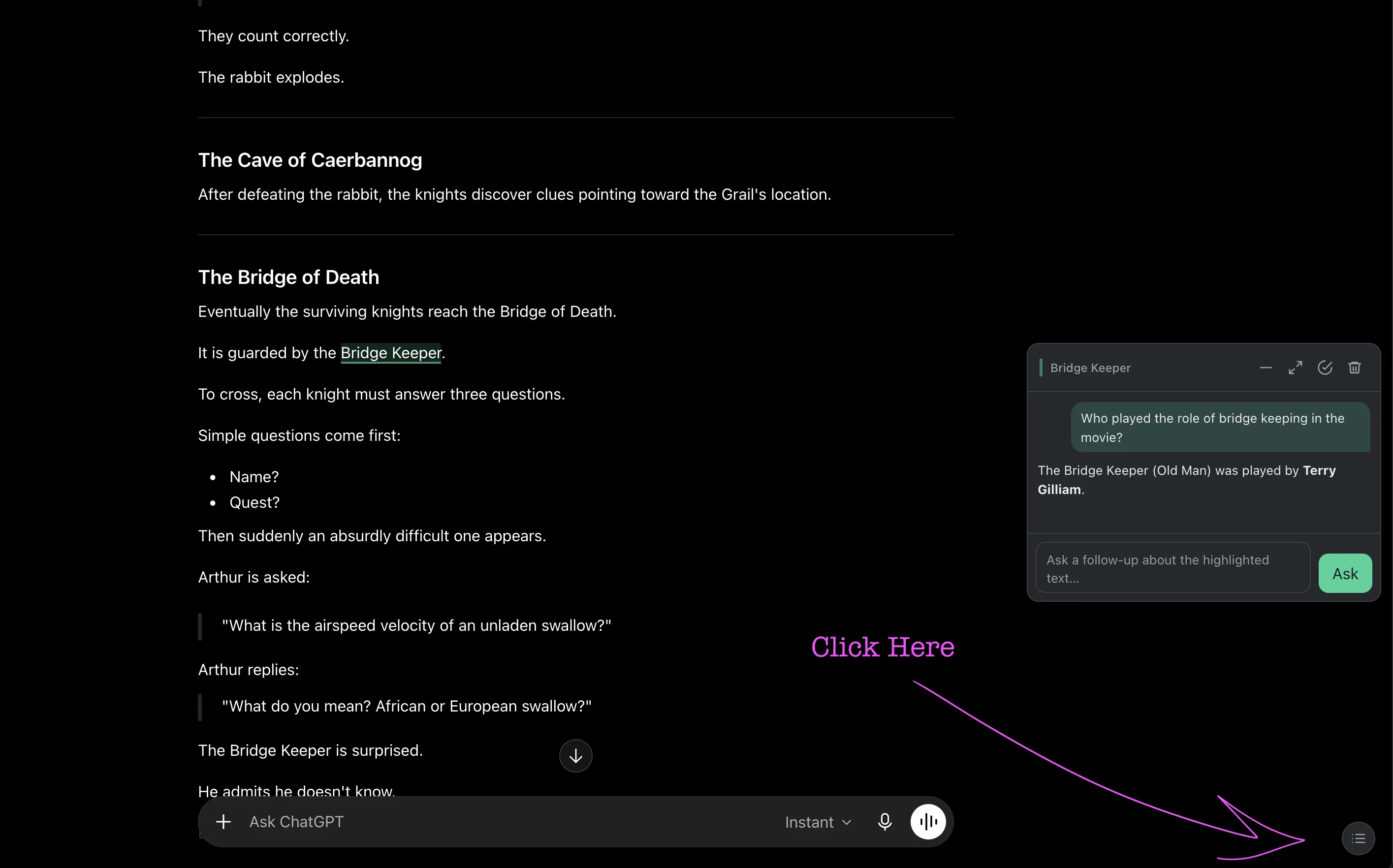 Manage Conversation menu in the corner
